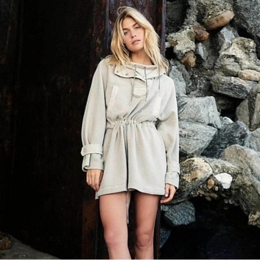 We The Free Sadie Free People Grey Fleece Hoodie Dress Drawstring Waist XS